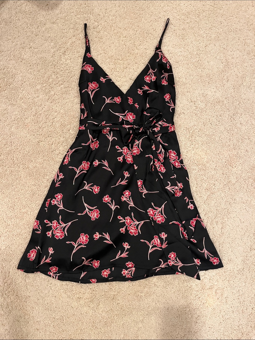 Black Mini Dress with Red Floral Print